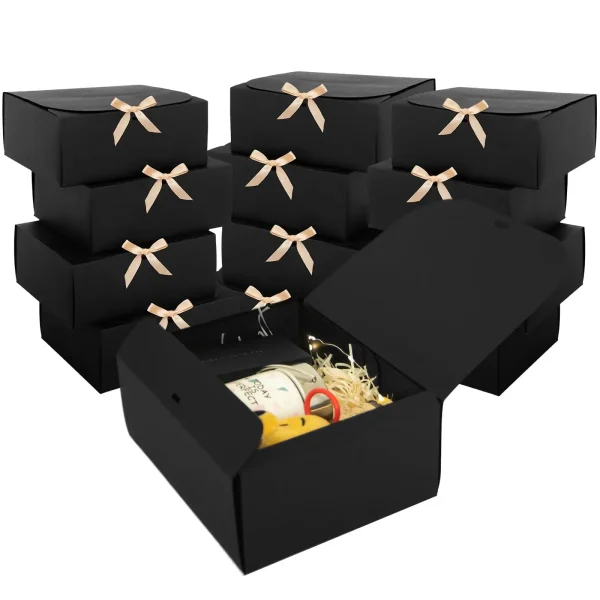 10pcs Gift Boxes with Lids, Black Gift Boxes with Gold Ribbon, Bridesmaid Proposal Gift Boxes, Wedding, Christmas, Halloween 1