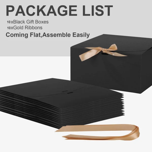 10pcs Gift Boxes with Lids, Black Gift Boxes with Gold Ribbon, Bridesmaid Proposal Gift Boxes, Wedding, Christmas, Halloween 2