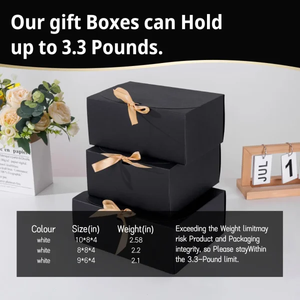10pcs Gift Boxes with Lids, Black Gift Boxes with Gold Ribbon, Bridesmaid Proposal Gift Boxes, Wedding, Christmas, Halloween 5