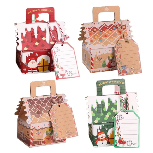 5/10pcs Christmas Gingerbread House Shape Gift Boxes Snowman Candy Snack Cookies Paper Box 2024 Xmas Party Decoration Supplies 1