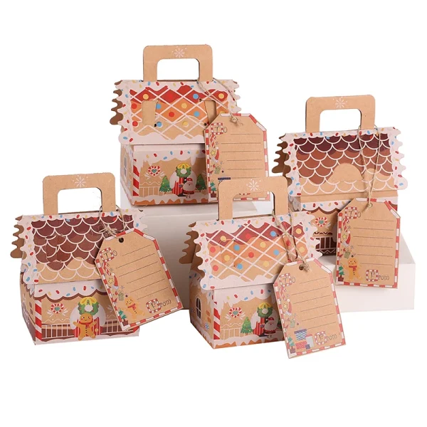 5/10pcs Christmas Gingerbread House Shape Gift Boxes Snowman Candy Snack Cookies Paper Box 2024 Xmas Party Decoration Supplies 3