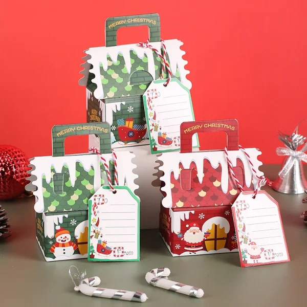 5/10pcs Christmas Gingerbread House Shape Gift Boxes Snowman Candy Snack Cookies Paper Box 2024 Xmas Party Decoration Supplies 4