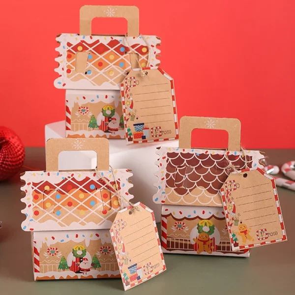 5/10pcs Christmas Gingerbread House Shape Gift Boxes Snowman Candy Snack Cookies Paper Box 2024 Xmas Party Decoration Supplies 5