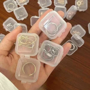Mini Plastic Storage Box Square Transparent Flip Portable Pill Container Jewelry Holder Earrings Packaging Display Case 1