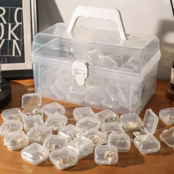 Mini Plastic Storage Box Square Transparent Flip Portable Pill Container Jewelry Holder Earrings Packaging Display Case 3