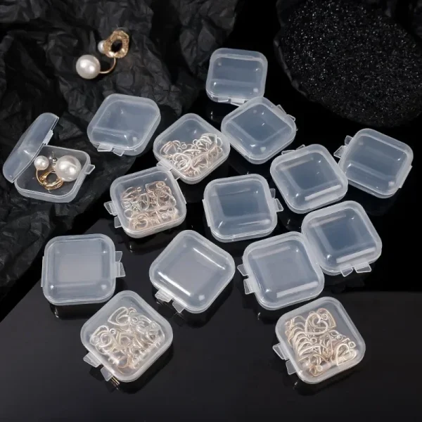 Mini Plastic Storage Box Square Transparent Flip Portable Pill Container Jewelry Holder Earrings Packaging Display Case 6