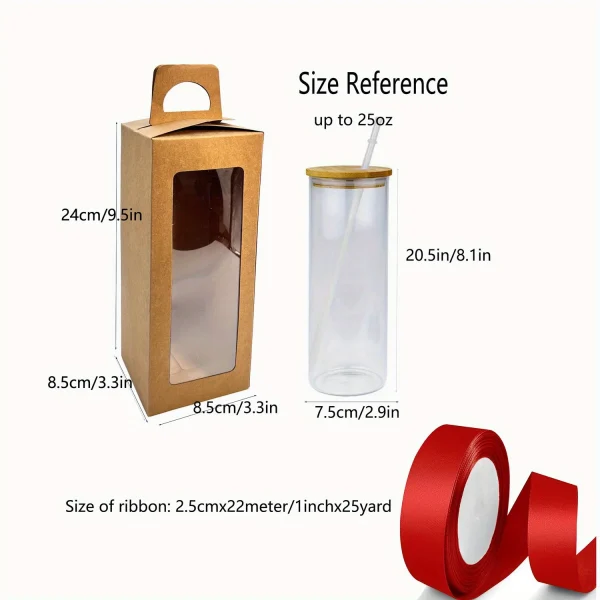 5pcs Gift Boxes with 1roll 24 Yard Ribbon for Sublimation Glass Exhibition Box for 12 Oz-25 Oz Tumbler Gift Box for Sublimation 3