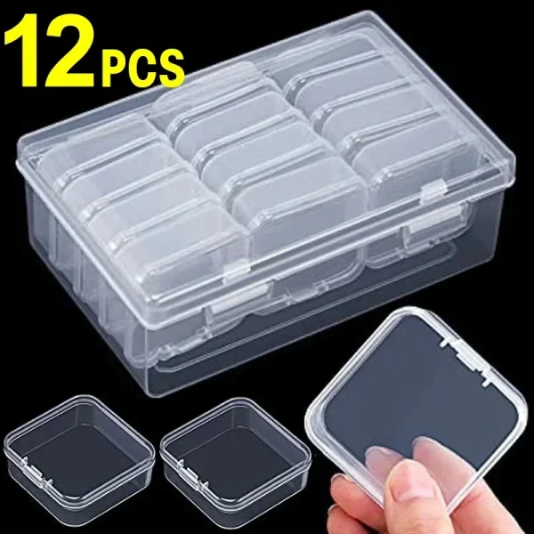 12/6PCS Mini Plastic Storage Box Transparent Jewelry Storage Box Container Portable Earring Ring Earplugs Packaging Storage Case 1