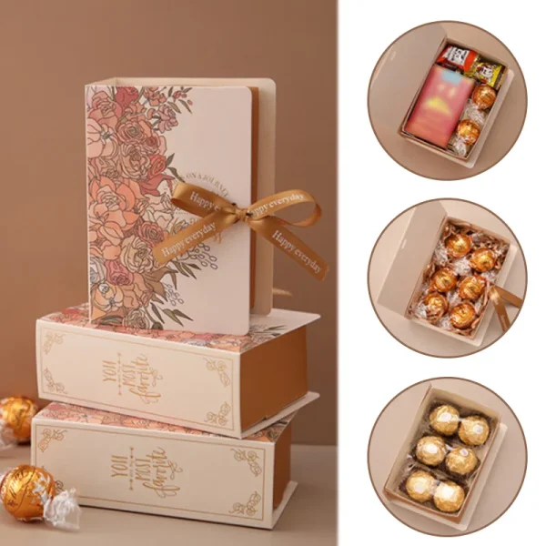 5pcs Book Shape Gift Box ith Ribbon Paperboard Candy Chocolate Present Packaging Box for Wedding Birthday Mother's Day 1