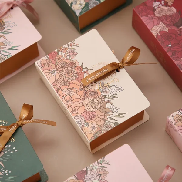 5pcs Book Shape Gift Box ith Ribbon Paperboard Candy Chocolate Present Packaging Box for Wedding Birthday Mother's Day 3
