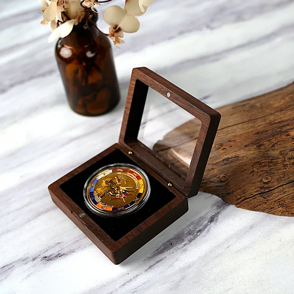 Walnut Wood Commemorative Coin Badge Box Gift Box Silver Coin Badge Ancient Coin Collection Box Gift Box 4