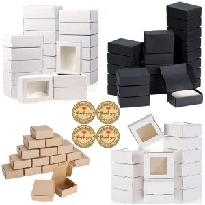 20/50Pcs DIY Kraft Paper Box With/Without Clear Window,Paper Gift Box Packaging For Wedding Family,Birthday,Party(With sticker) 1