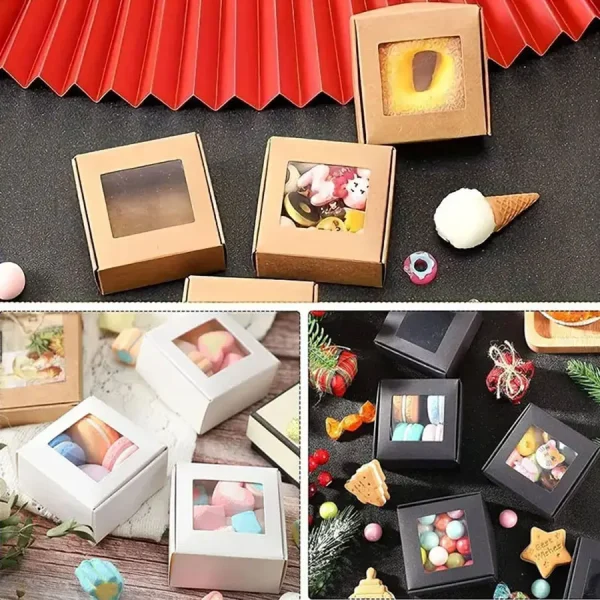 20/50Pcs DIY Kraft Paper Box With/Without Clear Window,Paper Gift Box Packaging For Wedding Family,Birthday,Party(With sticker) 2