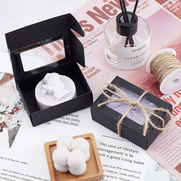 20/50Pcs DIY Kraft Paper Box With/Without Clear Window,Paper Gift Box Packaging For Wedding Family,Birthday,Party(With sticker) 3