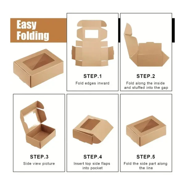 20/50Pcs DIY Kraft Paper Box With/Without Clear Window,Paper Gift Box Packaging For Wedding Family,Birthday,Party(With sticker) 6