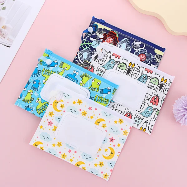 Snap Strap Portable Baby Wet Wipes Bag Tissue Box Container Eco-friendly Easy-carry Clamshell Cosmetic Cleaning Cases 24*13.5cm 5