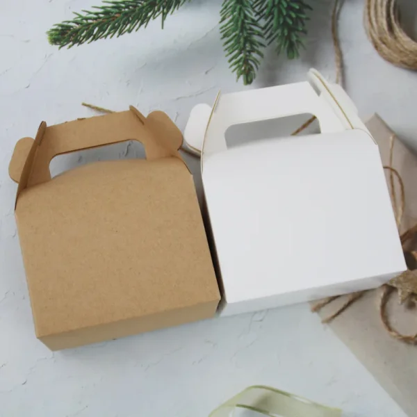 10Pcs Kraft Paper Portable Cake Boxes Gift Candy Packing Bags Party Favors Box for Wedding Birthday Baptism Party Supplies 2