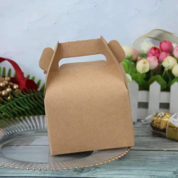 10Pcs Kraft Paper Portable Cake Boxes Gift Candy Packing Bags Party Favors Box for Wedding Birthday Baptism Party Supplies 3