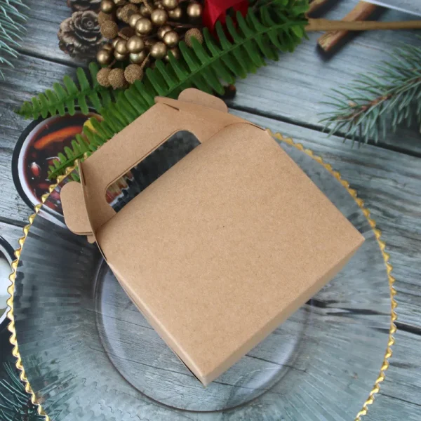 10Pcs Kraft Paper Portable Cake Boxes Gift Candy Packing Bags Party Favors Box for Wedding Birthday Baptism Party Supplies 5