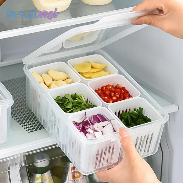 Refrigerator Storage Box 4/6 Grid Food Vegetable Fruit Storage Box Fridge Organizer Drain Basket Meat Onion Ginger Clear Crisper 1