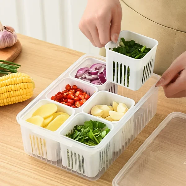 Refrigerator Storage Box 4/6 Grid Food Vegetable Fruit Storage Box Fridge Organizer Drain Basket Meat Onion Ginger Clear Crisper 2