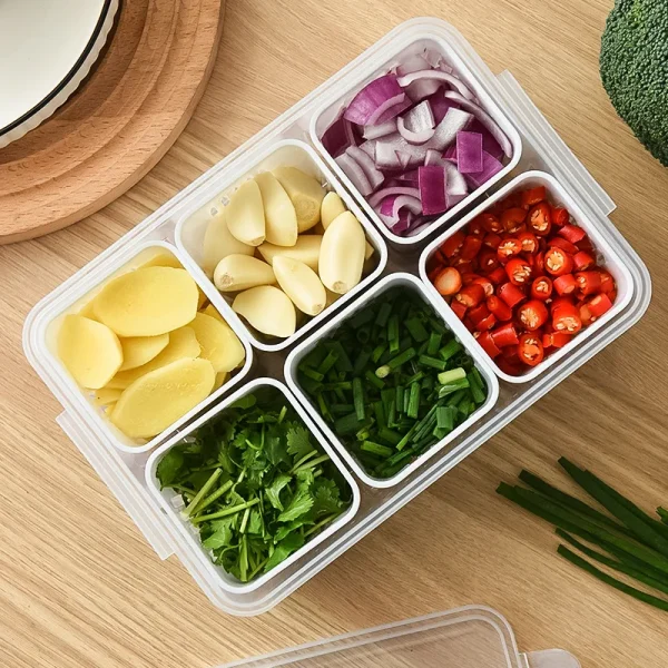 Refrigerator Storage Box 4/6 Grid Food Vegetable Fruit Storage Box Fridge Organizer Drain Basket Meat Onion Ginger Clear Crisper 3