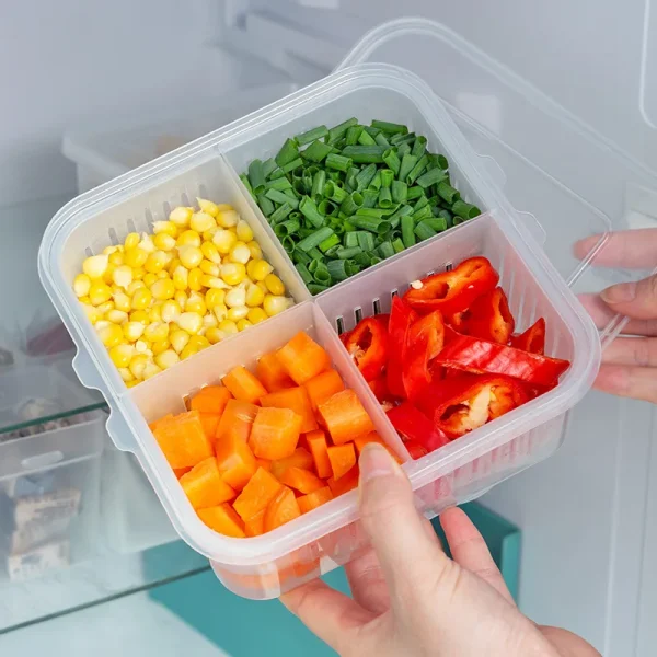 Refrigerator Storage Box 4/6 Grid Food Vegetable Fruit Storage Box Fridge Organizer Drain Basket Meat Onion Ginger Clear Crisper 5