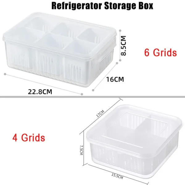 Refrigerator Storage Box 4/6 Grid Food Vegetable Fruit Storage Box Fridge Organizer Drain Basket Meat Onion Ginger Clear Crisper 6