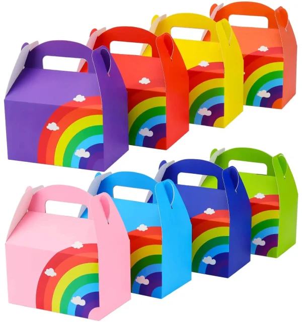 16 PCs Rainbow Party Favor Paper box, 6*3.5*3.5 Inch, Food Safe Kraft Paper and Ink, Natural (Biodegradable), Vivid Colored,Give Away Bags. 1