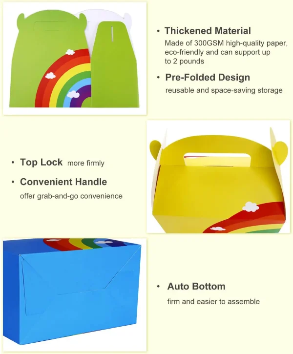 16 PCs Rainbow Party Favor Paper box, 6*3.5*3.5 Inch, Food Safe Kraft Paper and Ink, Natural (Biodegradable), Vivid Colored,Give Away Bags. 3