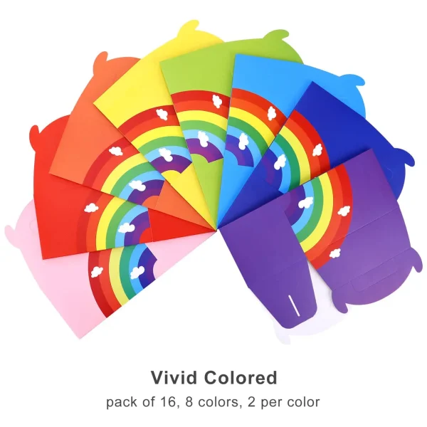 16 PCs Rainbow Party Favor Paper box, 6*3.5*3.5 Inch, Food Safe Kraft Paper and Ink, Natural (Biodegradable), Vivid Colored,Give Away Bags. 4