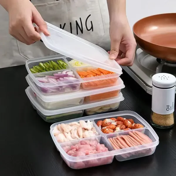 4 Grids Food Preservative Box Compartment Fruit Vegetable Storage Box Refrigerator Organizer Sub-Packed Meat Onion Ginger 1