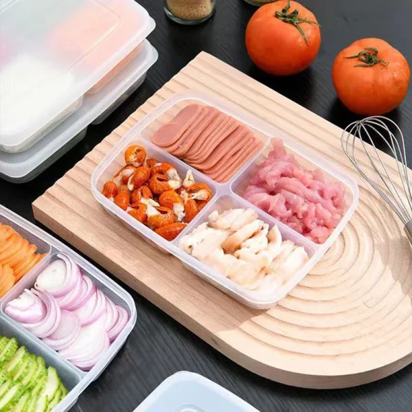 4 Grids Food Preservative Box Compartment Fruit Vegetable Storage Box Refrigerator Organizer Sub-Packed Meat Onion Ginger 4