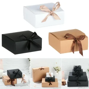 1pcs Square Kraft Paper Box Cardboard Package Valentine's Day Gift Candy Storage Boxes With Ribbons Gift Bag Pouches 1