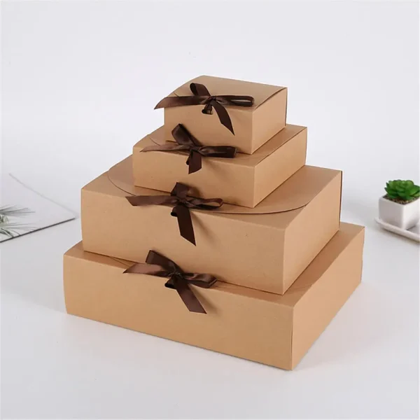 1pcs Square Kraft Paper Box Cardboard Package Valentine's Day Gift Candy Storage Boxes With Ribbons Gift Bag Pouches 4