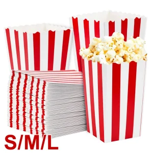 12pcs Popcorn Box Buckets Movie Night Fries Cup Snack Containers Birthday Party Supplies Wedding Christmas Carnival Stripes Bags 1