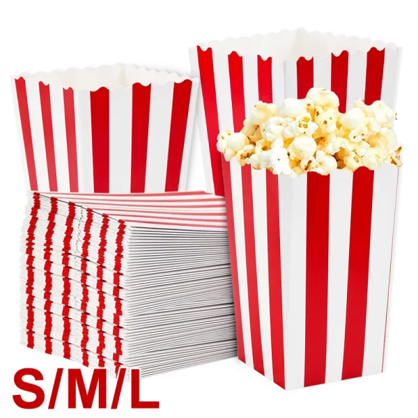 12pcs Popcorn Box Buckets Movie Night Fries Cup Snack Containers Birthday Party Supplies Wedding Christmas Carnival Stripes Bags 1
