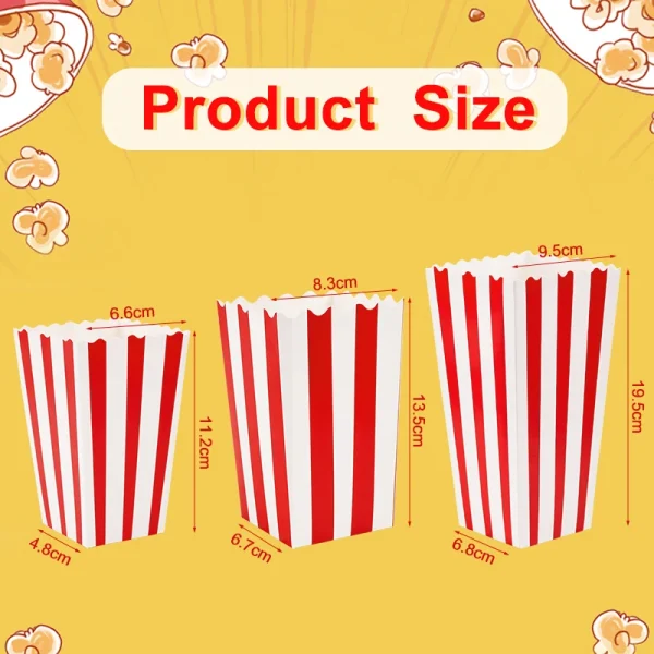 12pcs Popcorn Box Buckets Movie Night Fries Cup Snack Containers Birthday Party Supplies Wedding Christmas Carnival Stripes Bags 4