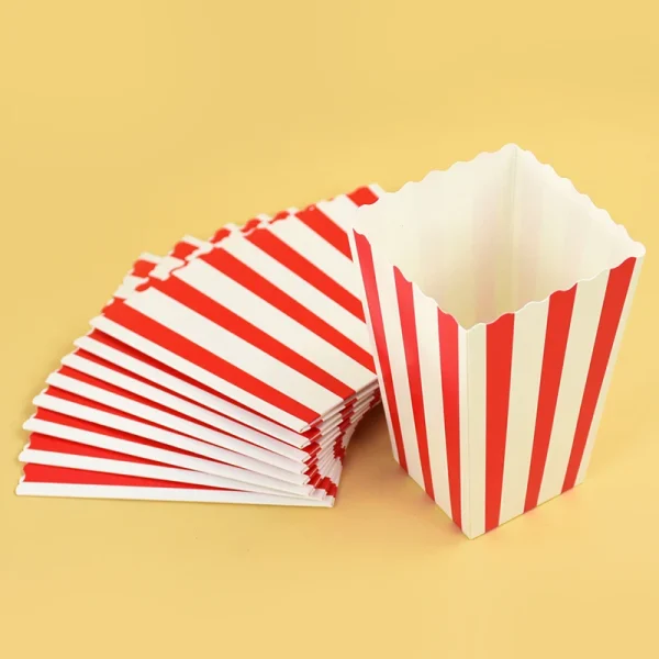 12pcs Popcorn Box Buckets Movie Night Fries Cup Snack Containers Birthday Party Supplies Wedding Christmas Carnival Stripes Bags 5