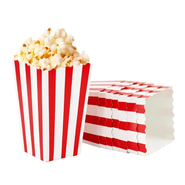 12pcs Popcorn Box Buckets Movie Night Fries Cup Snack Containers Birthday Party Supplies Wedding Christmas Carnival Stripes Bags 6