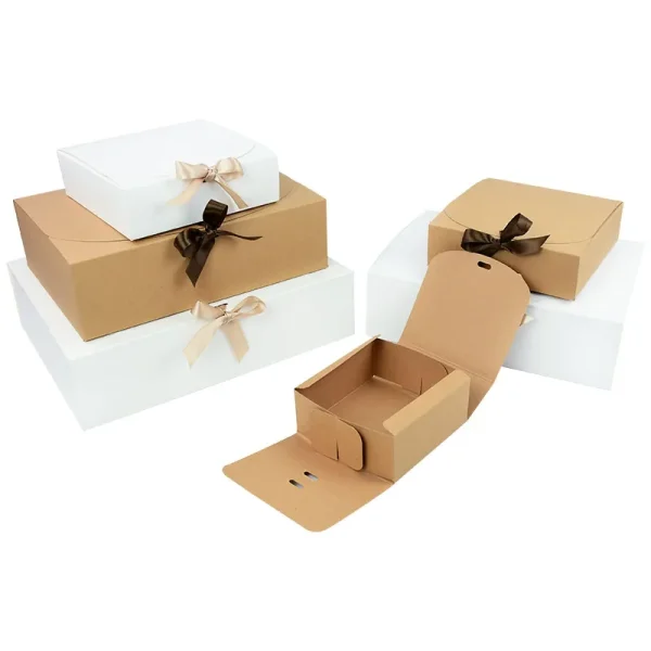 White Black Kraft Paper Box with Ribbon Bow Gift Candy Cookie Packaging Wedding Birthday Gifts T-shirt Package Boxes Supplies 2