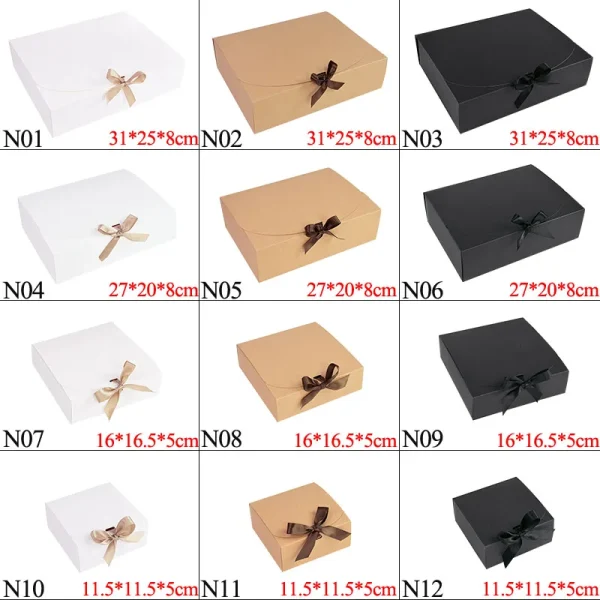 White Black Kraft Paper Box with Ribbon Bow Gift Candy Cookie Packaging Wedding Birthday Gifts T-shirt Package Boxes Supplies 6