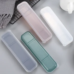 1PC Travel Outdoor Reusable Wheat Straw Tableware Empty Box School Home Slot Design Practical Cutlery Transparent Cover 1