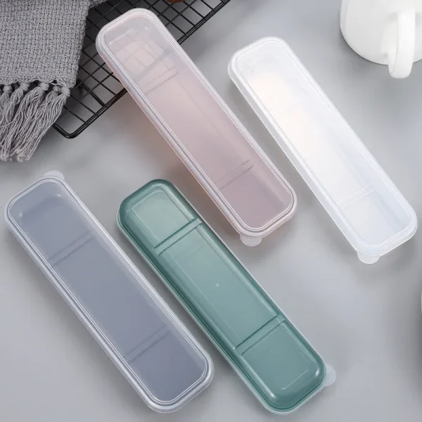 1PC Travel Outdoor Reusable Wheat Straw Tableware Empty Box School Home Slot Design Practical Cutlery Transparent Cover 1