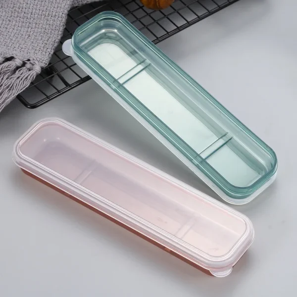 1PC Travel Outdoor Reusable Wheat Straw Tableware Empty Box School Home Slot Design Practical Cutlery Transparent Cover 3