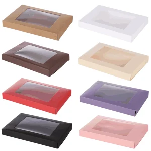 10Pcs Kraft Paper Gift Box Cake Package with Clear PVC Window Candy Wrapping Bag Wedding Birthday Party Favors Vintage Color 1