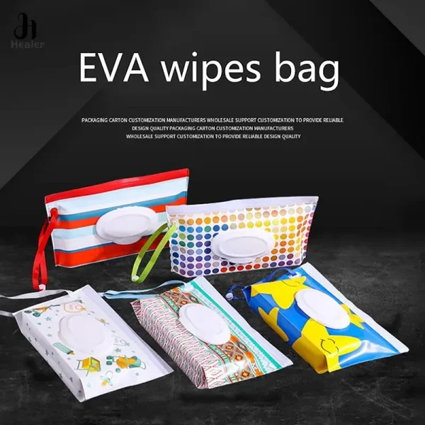 EVA Baby Wet Wipe Pouch Portable Wipes Holder Case Flip Cover Snap-Strap Reusable Refillable Cosmetic Pouch Useful Tissue Box 2