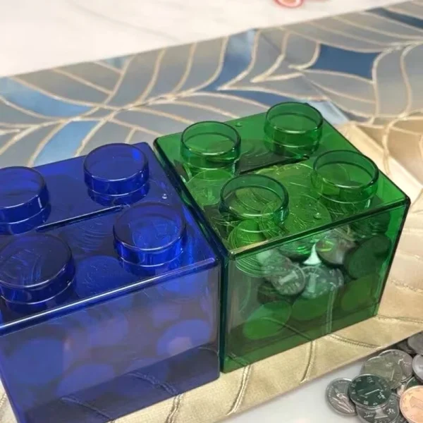 Building Block Toy Storage Box Transparent Plastic Block-Shaped Piggy Bank Coin Storage Box Stackable Sundries Storage Tank 3