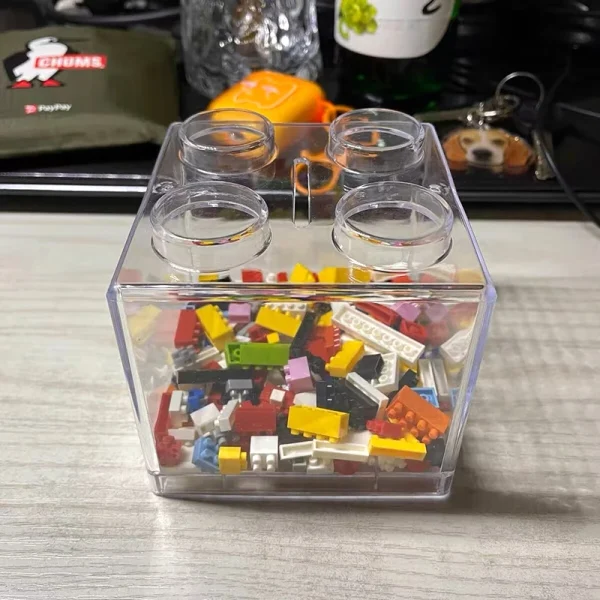 Building Block Toy Storage Box Transparent Plastic Block-Shaped Piggy Bank Coin Storage Box Stackable Sundries Storage Tank 4