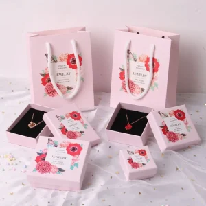 1Pc 5Sizs Pink Printting Jewelry Gift Box Bracelets Earring Ring Necklace Jewelry Box Small Fresh Necklace Earrings Set Display 1